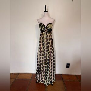 EUC Tiffany Designs Strapless Black, Yellow and Pink Gown Size 0
